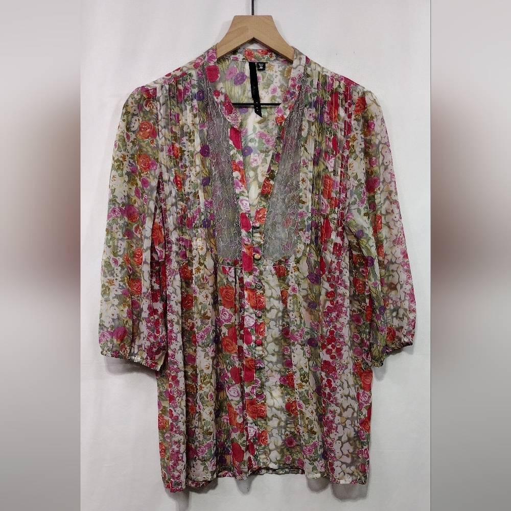 Bellekat Floral Cottagecore Blouse Womens M Multicolor Artsy Retro 90s Y2K